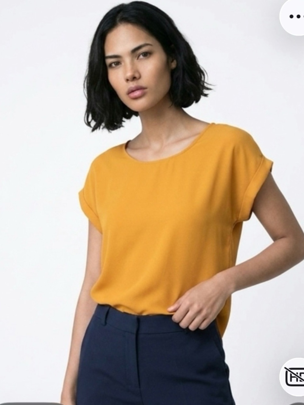 Pink Rose Mustard/Marigold Yellow Short Sleeve Blouse | Size S